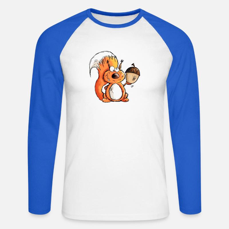 Eichhörnchen - Tier - Tiere - Eichel - Wald - Unisex Baseballshirt langarm - Weiß/Royalblau