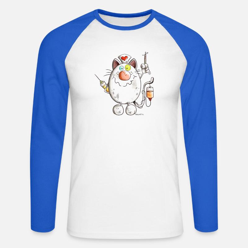 Krankenschwester Katze mit Herz - Comic - Unisex Baseballshirt langarm - Weiß/Royalblau