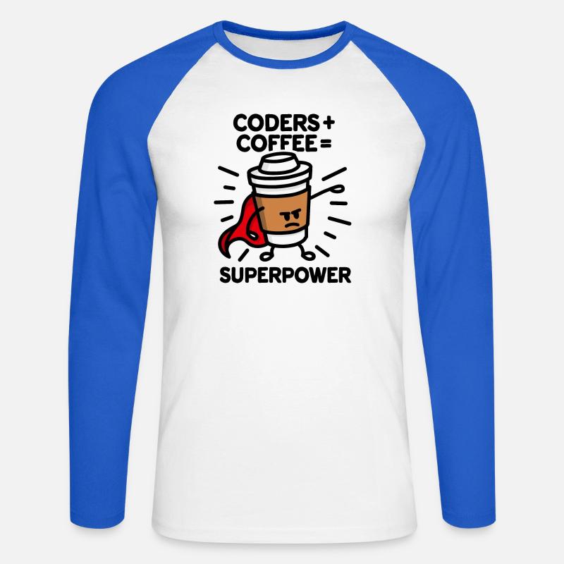 Coders + coffee = superpower (superhero) light - Unisex Baseballshirt langarm - Weiß/Royalblau