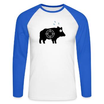 Wildschwein mit Angstschweiß und Fadenkreuz - Unisex Baseballshirt langarm - Weiß/Royalblau - Vorne - Nik (191cm)