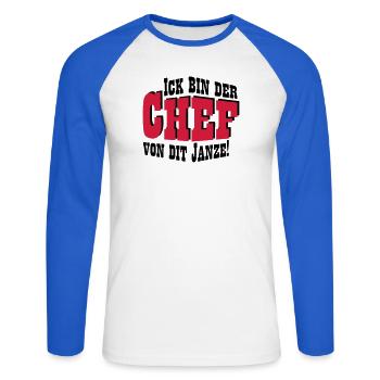 Chef von dit janze - Unisex Baseballshirt langarm - Weiß/Royalblau - Vorne - Nik (191cm)