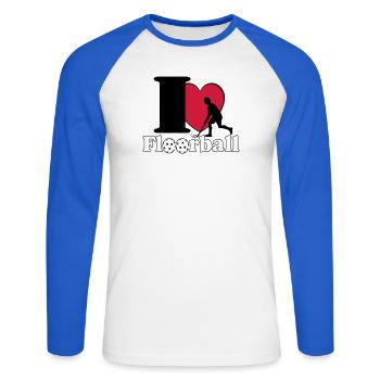 Floorball , Unihockey , Hockey , Fun I love.. - Unisex Baseballshirt langarm - Weiß/Royalblau - Vorne - Nik (191cm)