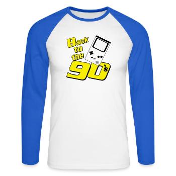 90s Party , Theme Party , 90s Retro Game (25) - Unisex Long Sleeve Baseball T-Shirt - white/royal blue - Front - Nik (191cm)