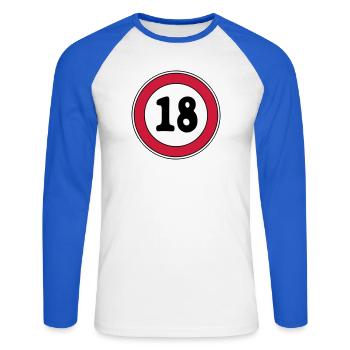 Signe du 18e anniversaire - T-shirt baseball manches longues Homme - blanc/bleu royal - Devant - Nik (191cm)