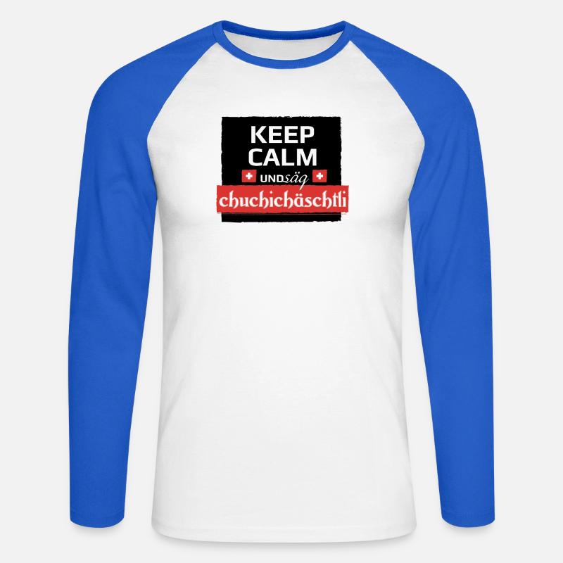KeepCalm und Schweizerdeutsch - Unisex Baseballshirt langarm - Weiß/Royalblau