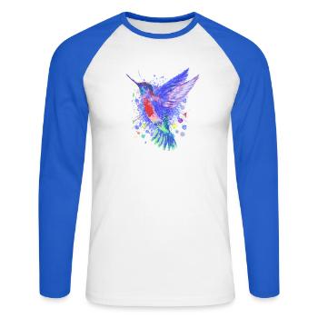 Hummingbird Bird - Beautiful colorful bird - Unisex Long Sleeve Baseball T-Shirt - white/royal blue - Front - Nik (191cm)