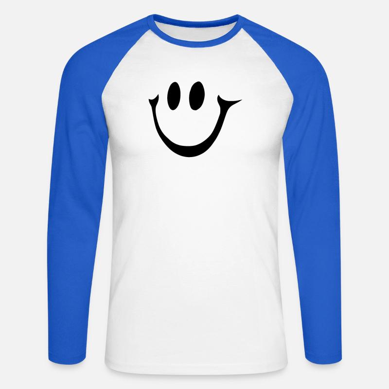Lächelndes Gesicht einfaches Smile Design - Unisex Baseballshirt langarm - Weiß/Royalblau