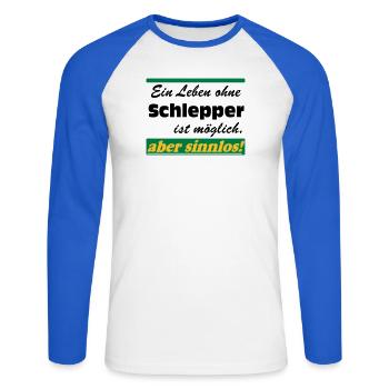 Traktor , Trecker , Schlepper Leben sinnlos .(25) - Unisex Baseballshirt langarm - Weiß/Royalblau - Vorne - Nik (191cm)