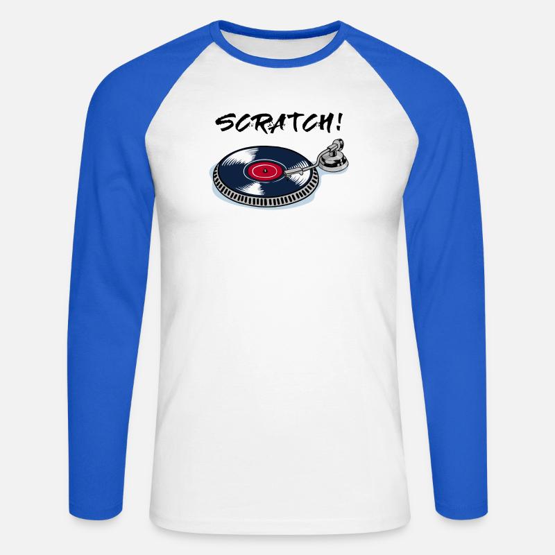 Scratch turntable record player beatbox vinyl - Unisex Long Sleeve Baseball T-Shirt - white/royal blue