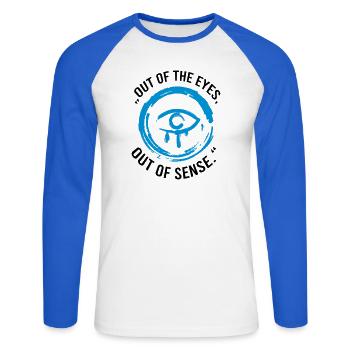 Out of the eyes out of sense - Unisex Baseballshirt langarm - Weiß/Royalblau - Vorne - Nik (191cm)