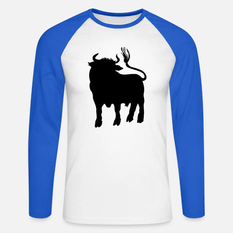 Stierschattenbild, Logofarm oder Metzger - Unisex Baseballshirt langarm - Weiß/Royalblau