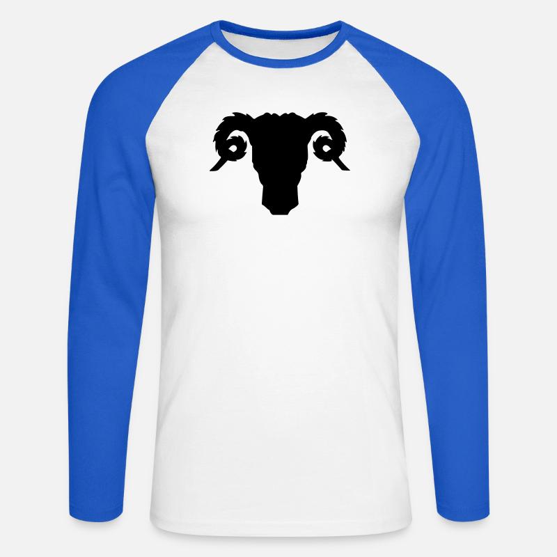 Bock- oder Rammkopfschattenbild - Unisex Baseballshirt langarm - Weiß/Royalblau