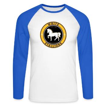 Étalons blancs - T-shirt baseball manches longues Homme - blanc/bleu royal - Devant - Nik (191cm)