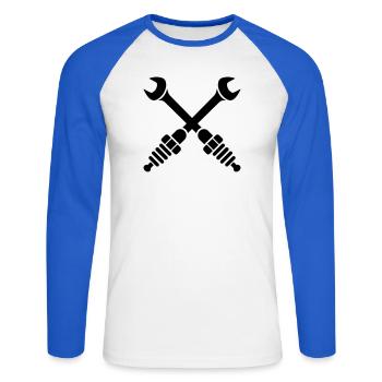 Clé à molette croisée avec bougies de contact - T-shirt baseball manches longues Homme - blanc/bleu royal - Devant - Nik (191cm)