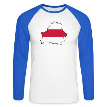 Silhouette de Biélorussie - T-shirt baseball manches longues Homme - blanc/bleu royal - Devant - Nik (191cm)
