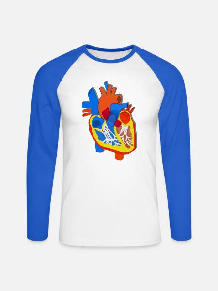 Farbige Herz-Anatomie Illustration - Unisex Baseballshirt langarm - Weiß/Royalblau
