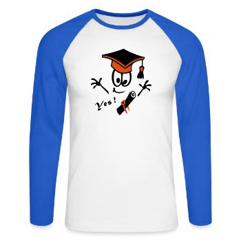 Doktorhut Studium Schule Comic Yes - Unisex Baseballshirt langarm - Weiß/Royalblau - Vorne - Nik (191cm)