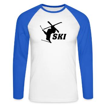 Ski - Unisex Baseballshirt langarm - Weiß/Royalblau - Vorne - Nik (191cm)