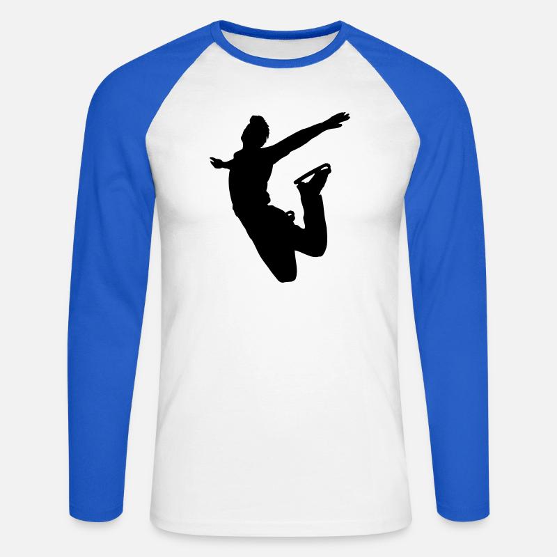 Schattenbild des springenden Eiskunstläufers - Unisex Baseballshirt langarm - Weiß/Royalblau