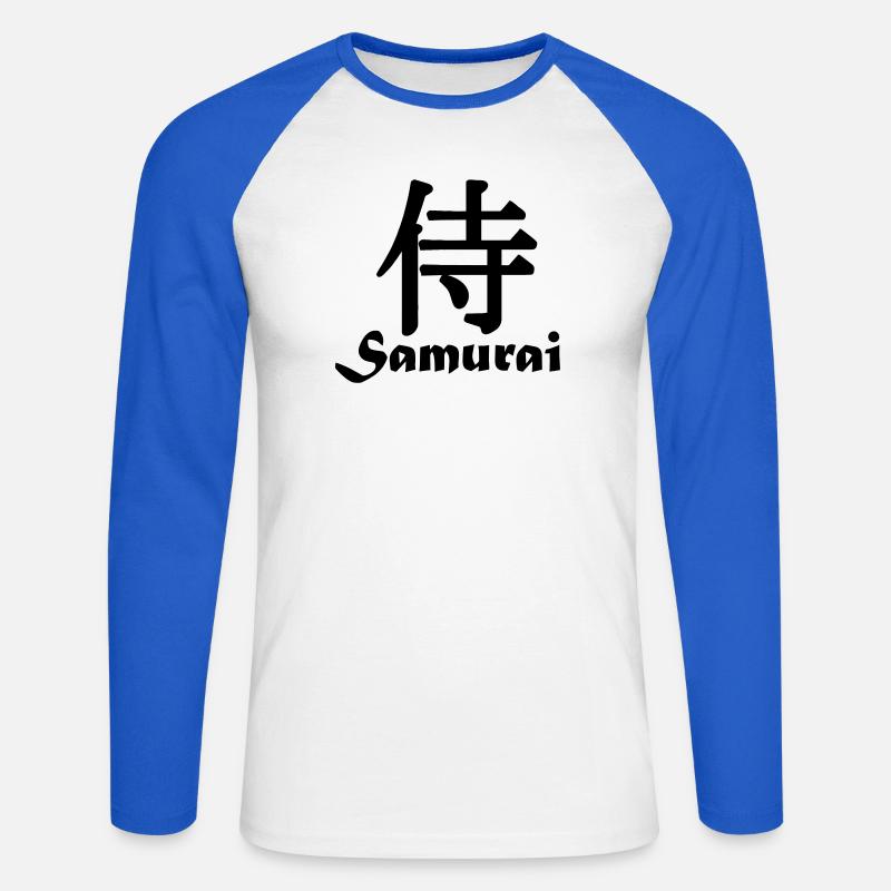 Samurai mit Text - Unisex Baseballshirt langarm - Weiß/Royalblau