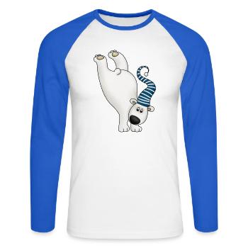 Winterfreigeist Polarbär mit Streifenkappe - Unisex Baseballshirt langarm - Weiß/Royalblau - Vorne - Nik (191cm)