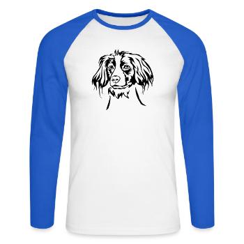 Epagneul Breton Kopf - Unisex Baseballshirt langarm - Weiß/Royalblau - Vorne - Nik (191cm)