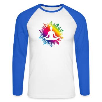 1000 yoga coloré avec silhouette - T-shirt baseball manches longues Homme - blanc/bleu royal - Devant - Nik (191cm)