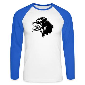Rottweiler Kopf - T-shirt baseball manches longues Homme - blanc/bleu royal - Devant - Nik (191cm)