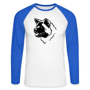 American Akita Tête - T-shirt baseball manches longues Homme - blanc/bleu royal - Devant - Nik (191cm)