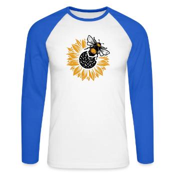 Honigbiene Sonnenblume Natur Design - Unisex Baseballshirt langarm - Weiß/Royalblau - Vorne - Nik (191cm)