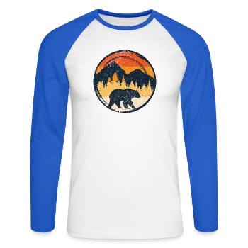 Bear at Sunset in Alpine Circle - Unisex Long Sleeve Baseball T-Shirt - white/royal blue - Front - Nik (191cm)