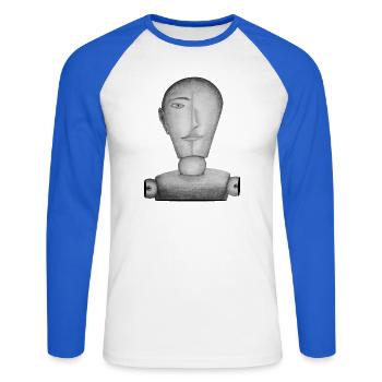 Mannequin dessiné - T-shirt baseball manches longues Homme - blanc/bleu royal - Devant - Nik (191cm)