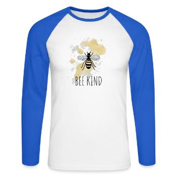 Biene Be Bee Kind - Unisex Baseballshirt langarm - Weiß/Royalblau - Vorne - Nik (191cm)