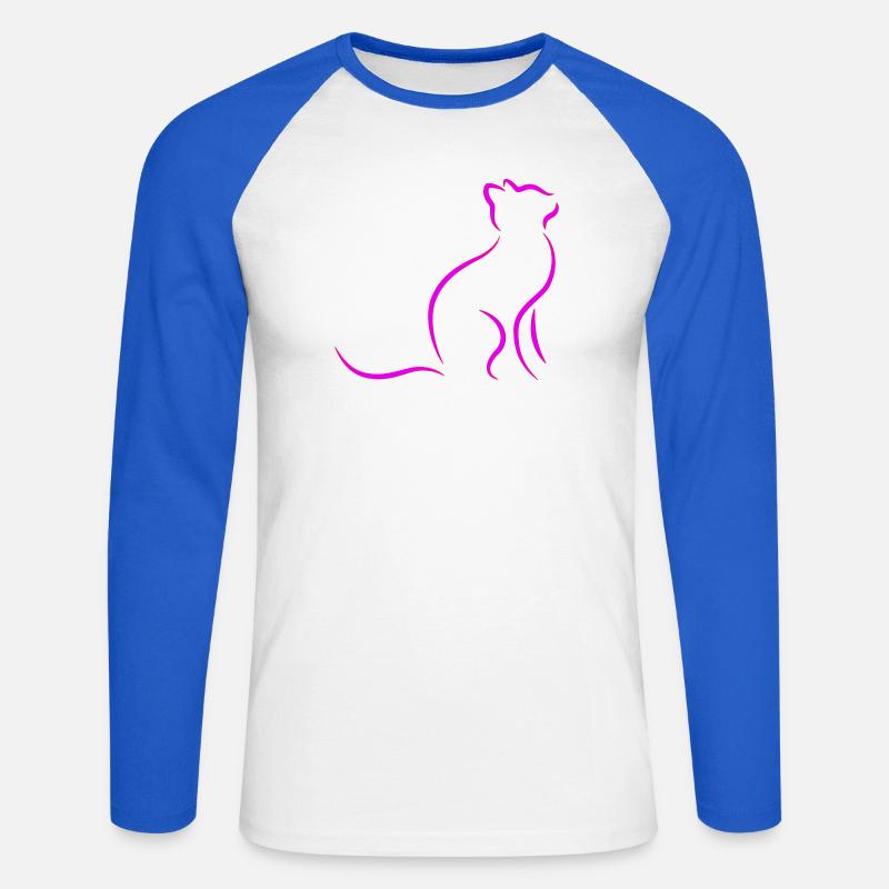 Katze - Unisex Baseballshirt langarm - Weiß/Royalblau