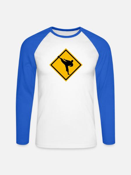 Karate Warning Sign Yokogeri - Unisex Long Sleeve Baseball T-Shirt - white/royal blue