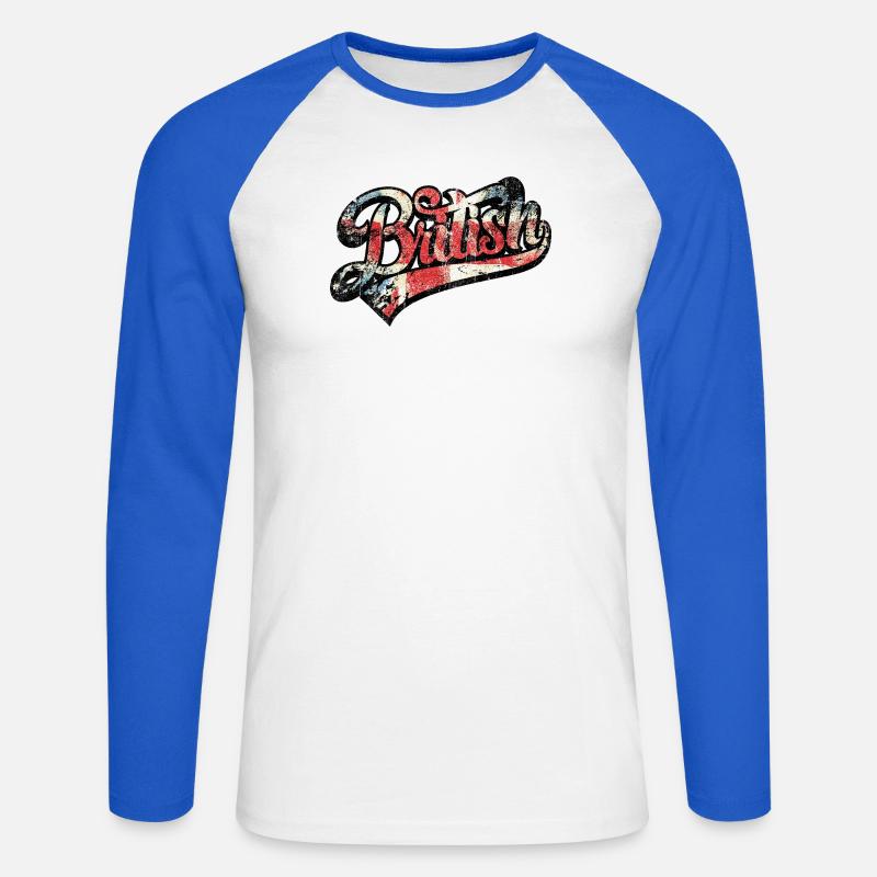 British Pride Distressed Script Tee - Unisex Baseballshirt langarm - Weiß/Royalblau