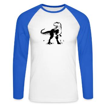 Dinosaur 5 Years T-Shirt - Unisex Long Sleeve Baseball T-Shirt - white/royal blue - Front - Nik (191cm)