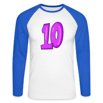 10 - T-shirt baseball manches longues Homme - blanc/bleu royal - Devant - Nik (191cm)