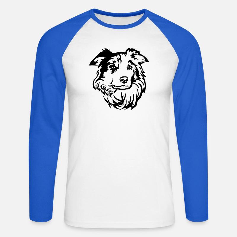 Border Collie Kopf - Unisex Baseballshirt langarm - Weiß/Royalblau