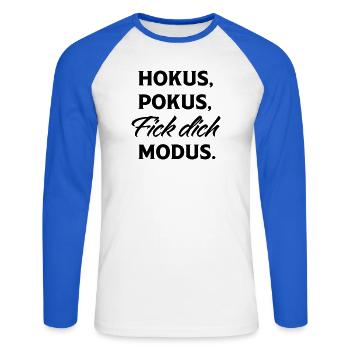 Hokus Pokus Fick Dich Modus - Unisex Baseballshirt langarm - Weiß/Royalblau - Vorne - Nik (191cm)
