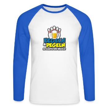 Kegeln & Pegeln - so lauten die Regeln - Unisex Baseballshirt langarm - Weiß/Royalblau - Vorne - Nik (191cm)