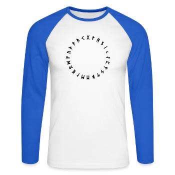 Alphabet runique en cercle Symboles - T-shirt baseball manches longues Homme - blanc/bleu royal - Devant - Nik (191cm)