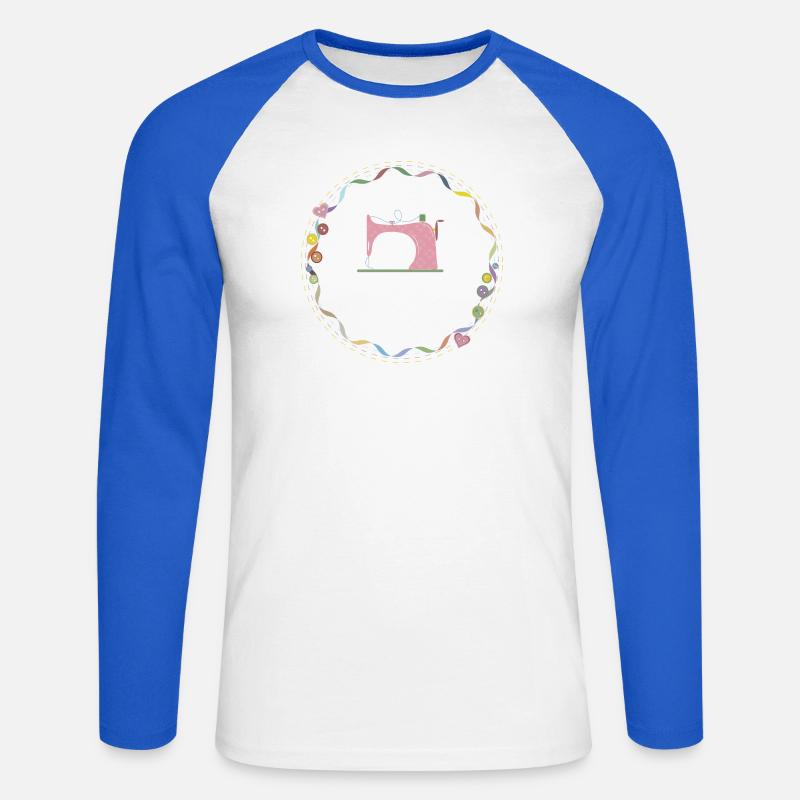 nostalgisch bunte Nähmaschine mit Knöpfe - Unisex Baseballshirt langarm - Weiß/Royalblau