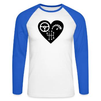 Gearbox 6 speed heart - Unisex Long Sleeve Baseball T-Shirt - white/royal blue - Front - Nik (191cm)