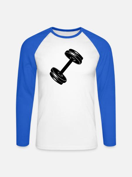 Fitness GYM Dumbel Gewicht 01 - Unisex Baseballshirt langarm - Weiß/Royalblau