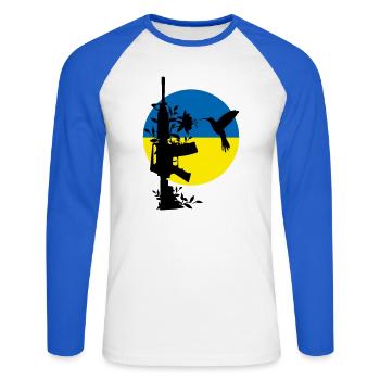 paix pas guerre ukraine - T-shirt baseball manches longues Homme - blanc/bleu royal - Devant - Nik (191cm)