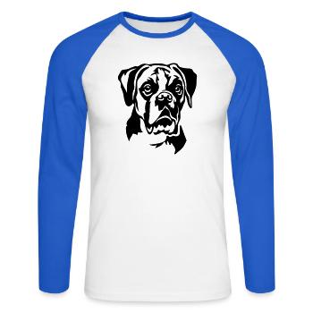 Boxer Kopf - Unisex Baseballshirt langarm - Weiß/Royalblau - Vorne - Nik (191cm)
