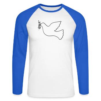 Friedenstaube mit Zweig - Unisex Baseballshirt langarm - Weiß/Royalblau - Vorne - Nik (191cm)