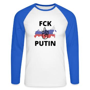 FCK PTN - Unisex Long Sleeve Baseball T-Shirt - white/royal blue - Front - Nik (191cm)