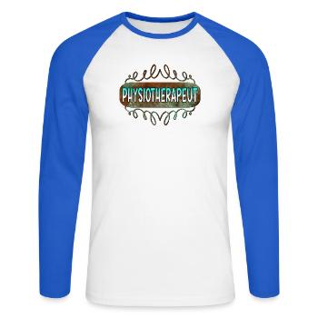 Physiotherapeut - Unisex Baseballshirt langarm - Weiß/Royalblau - Vorne - Nik (191cm)